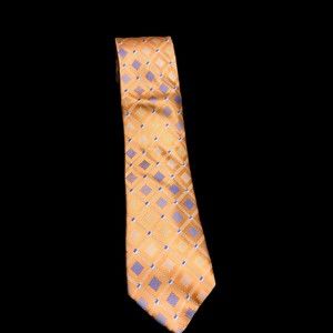 Michael by Michael Kors Orange Metallic Colored Silk Tie w/Blue &Cream Squares